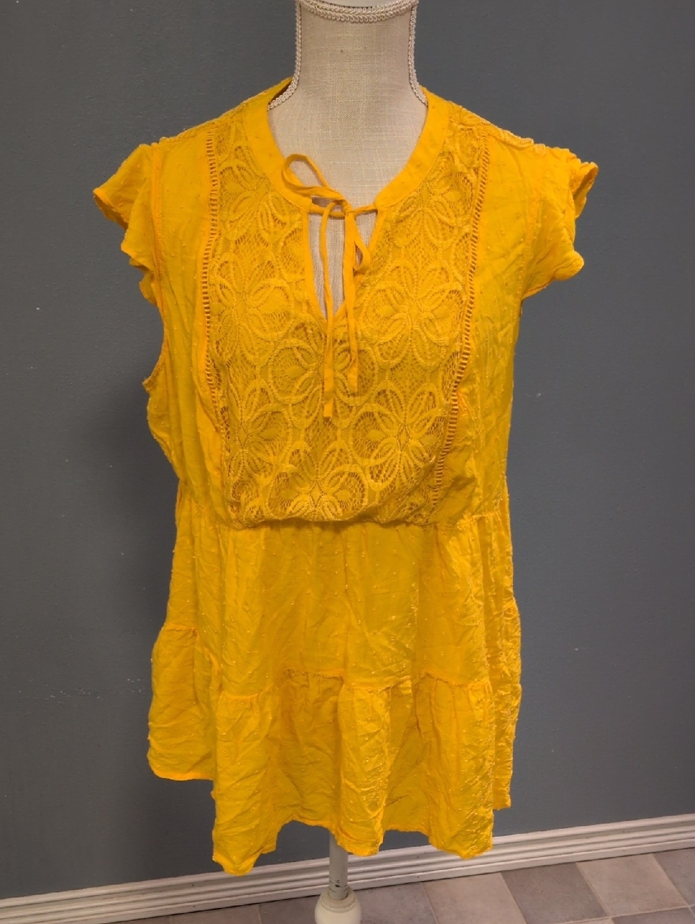 Torrid Floral Embroidery Tie Neck Ruffled Sleeve Flowy Feminine Boho Blouse